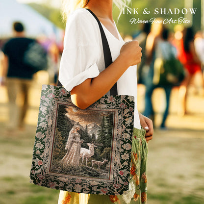 Enchanted Lands Medieval Tapestry Bag | Gothic Landscape Fantasy Tote Woven Witchy Art Dark Fairycore Romantic Victorian Gothic Fairytale |