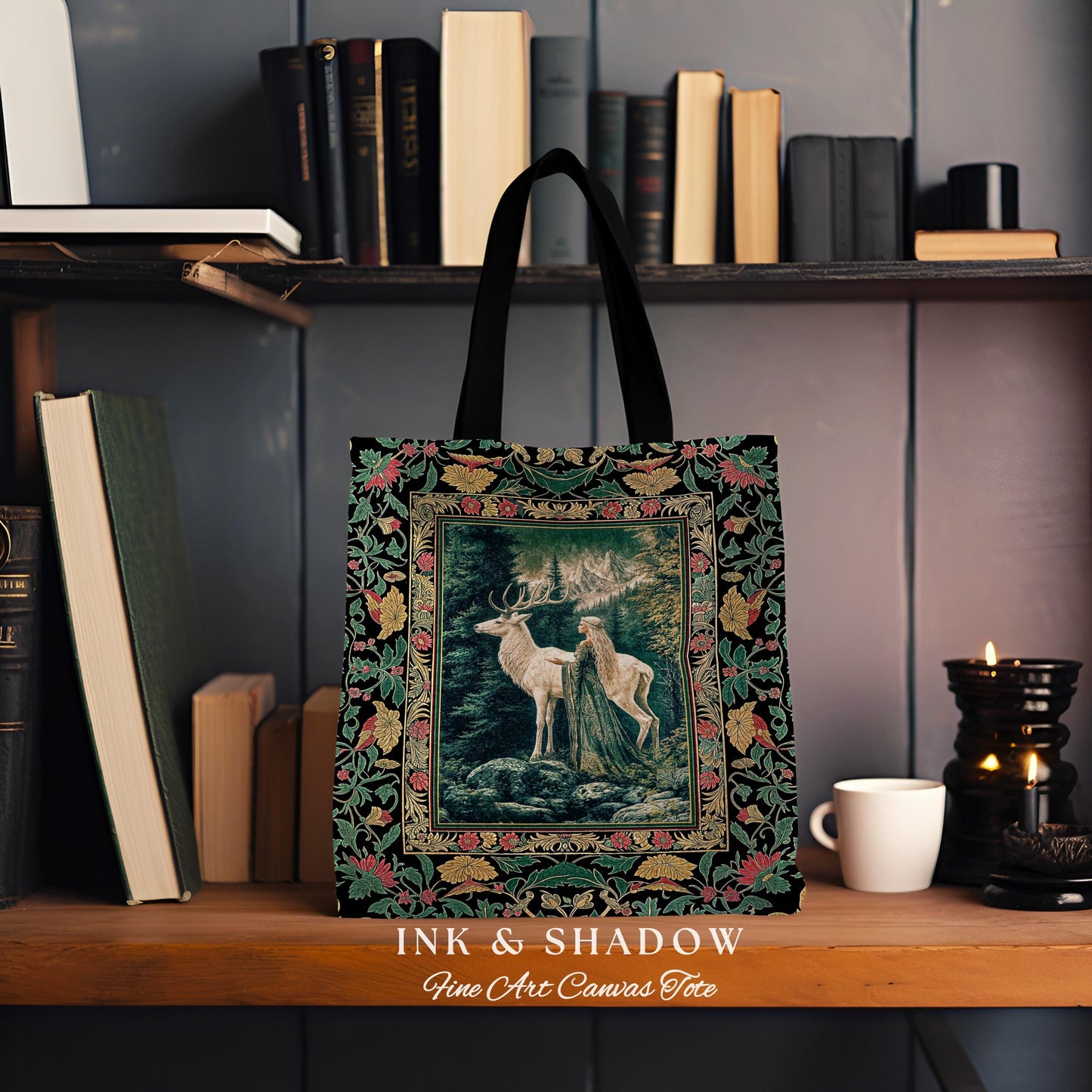 Woodland Guardian Ethereal Woven Tote | Forest Goddess Tapestry Bag Folklore Fairytale Fantasy Renaissance Dark Academia Forest Spirits |