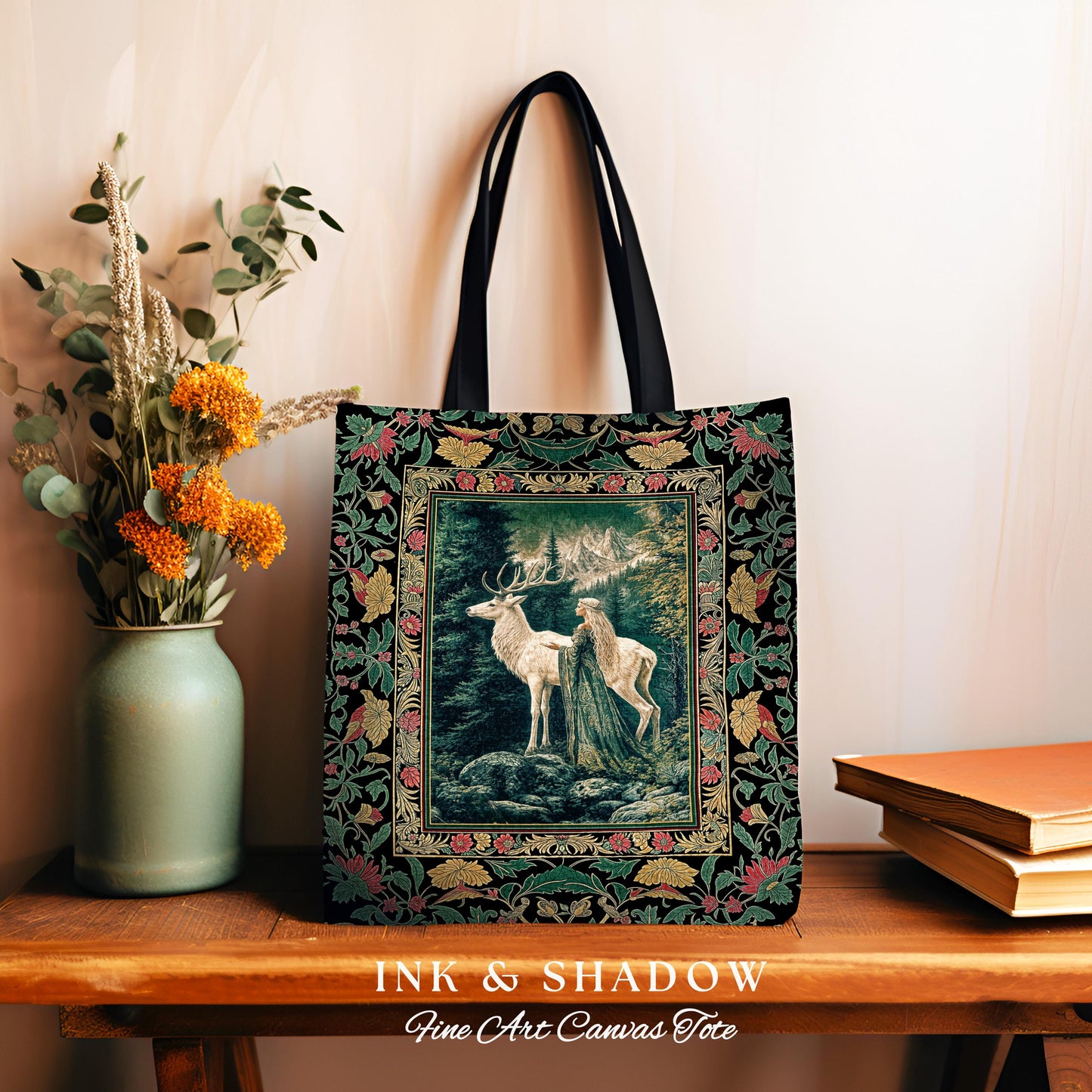 Woodland Guardian Ethereal Woven Tote | Forest Goddess Tapestry Bag Folklore Fairytale Fantasy Renaissance Dark Academia Forest Spirits |