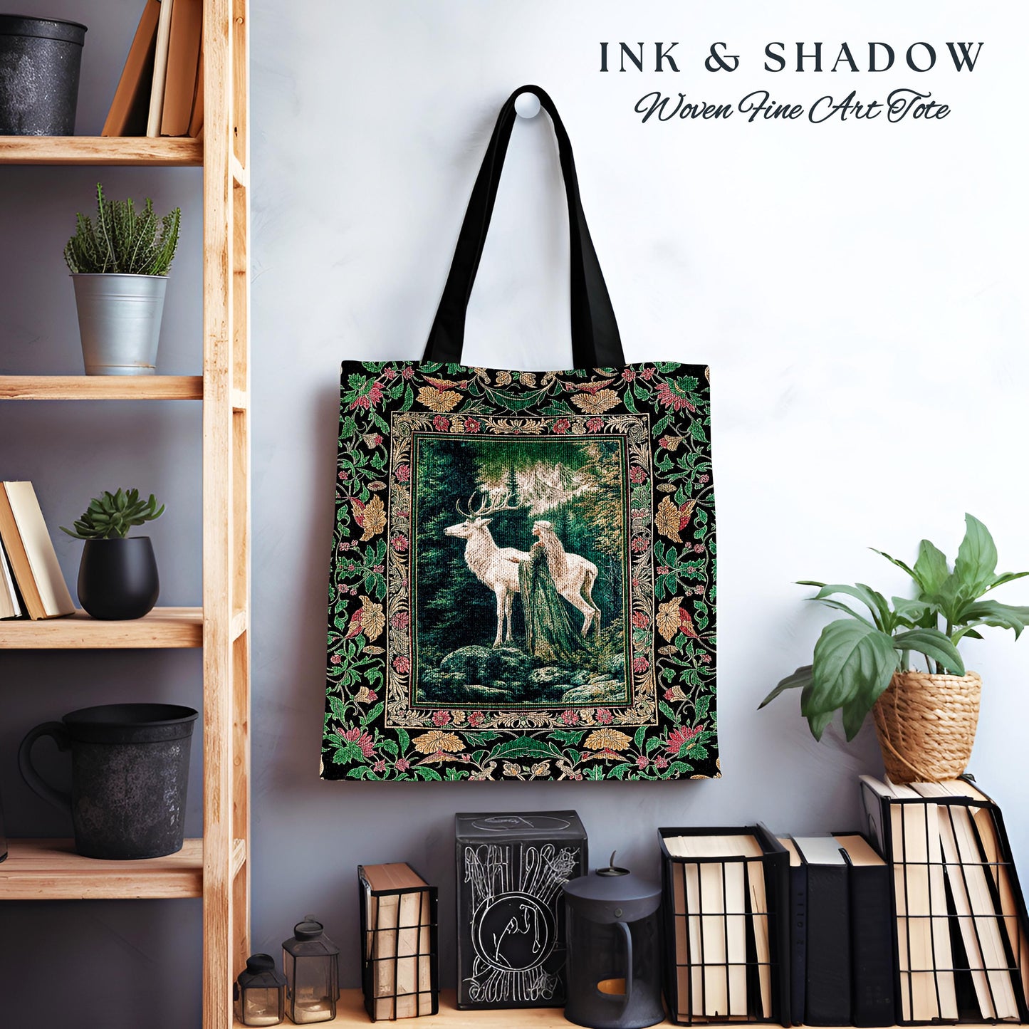 Woodland Guardian Ethereal Woven Tote | Forest Goddess Tapestry Bag Folklore Fairytale Fantasy Renaissance Dark Academia Forest Spirits |