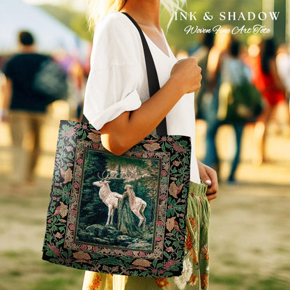 Woodland Guardian Ethereal Woven Tote | Forest Goddess Tapestry Bag Folklore Fairytale Fantasy Renaissance Dark Academia Forest Spirits |