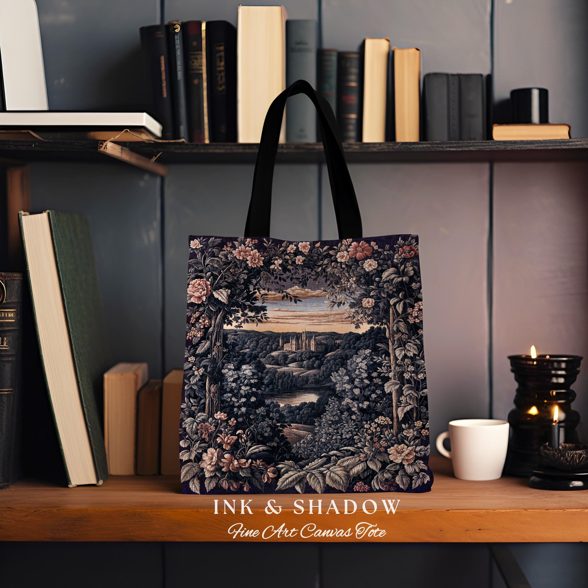 Pastel Fairy Aesthetic Tapestry Bag | Ethereal Woodland Royalcore Rosy Woven Tote Bedroom Botanical Landscape Medieval Princess Rustic Style
