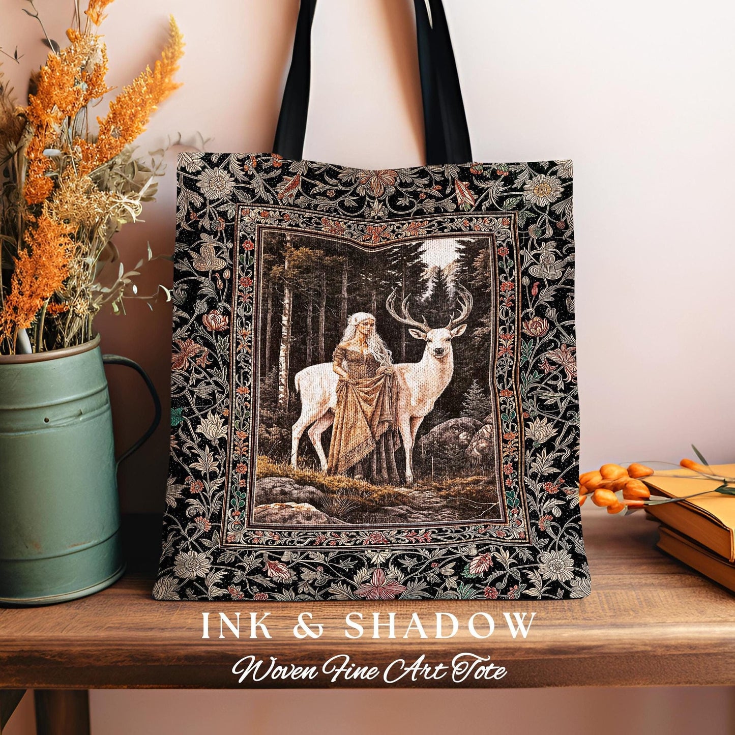 Enchanting Forest Spirit Tapestry Bag | Magical Meadow Fairycore Tote Ethereal Woodland Princess Renaissance Aesthetic Gothic Deer Woods |