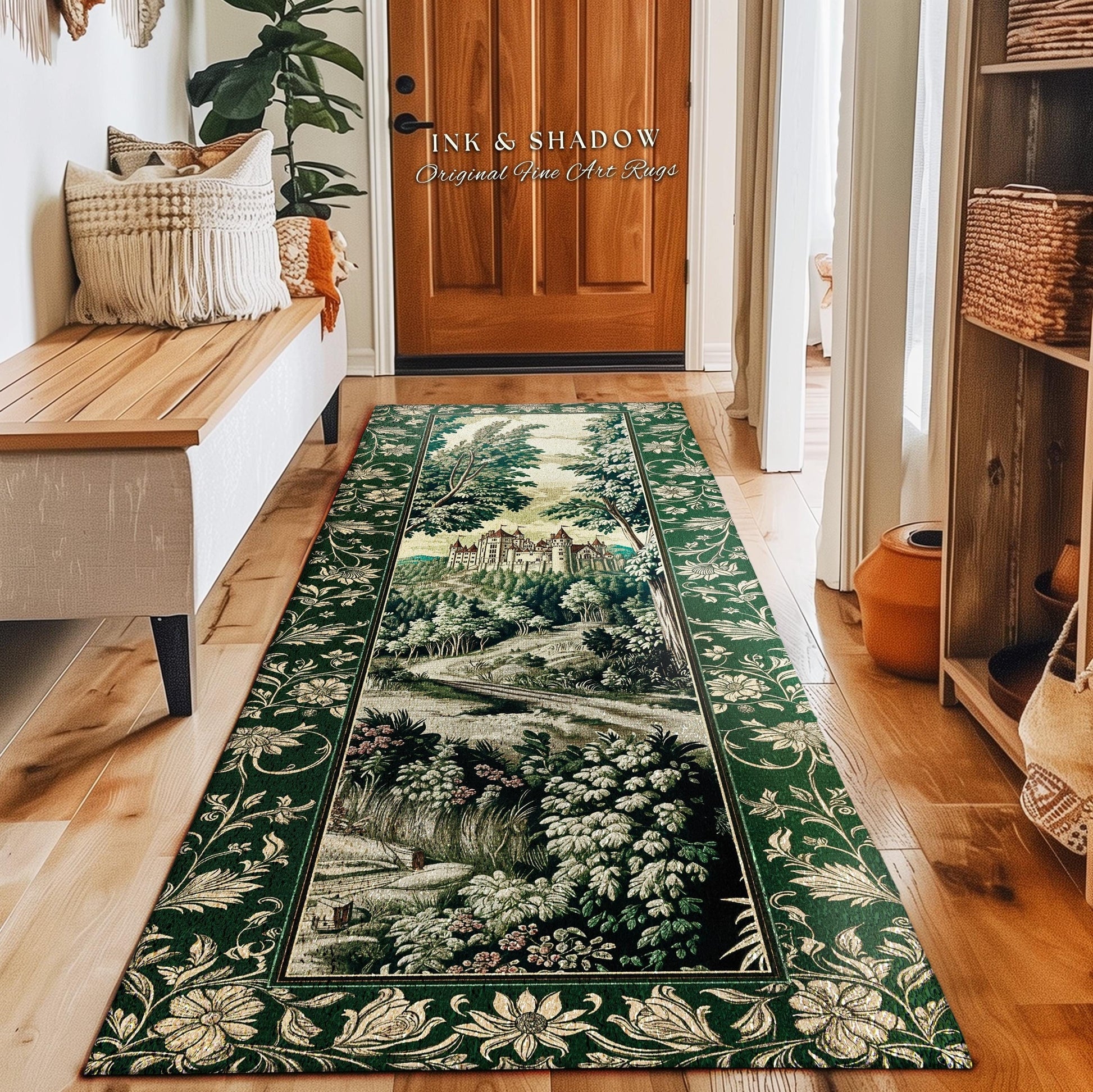 Medieval Castle Woodland Forest Runner Rug | Forestcore Dark Academia Fairytale Inspired Fairycore Aesthetic Hallway Accent Rug Magical |