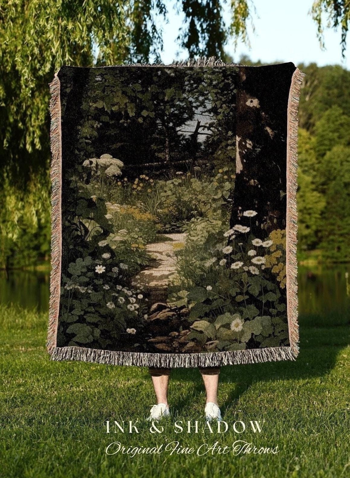 Dark Fairycore Woodland Tapestry | Renaissance Art Woven Blanket Victorian Gothic Aesthetic Tapestry Woven Botanical Fairy Decor Aesthetic