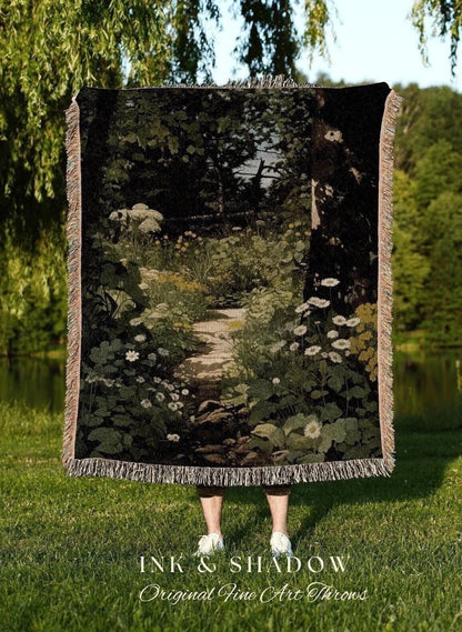 Dark Fairycore Woodland Tapestry | Renaissance Art Woven Blanket Victorian Gothic Aesthetic Tapestry Woven Botanical Fairy Decor Aesthetic