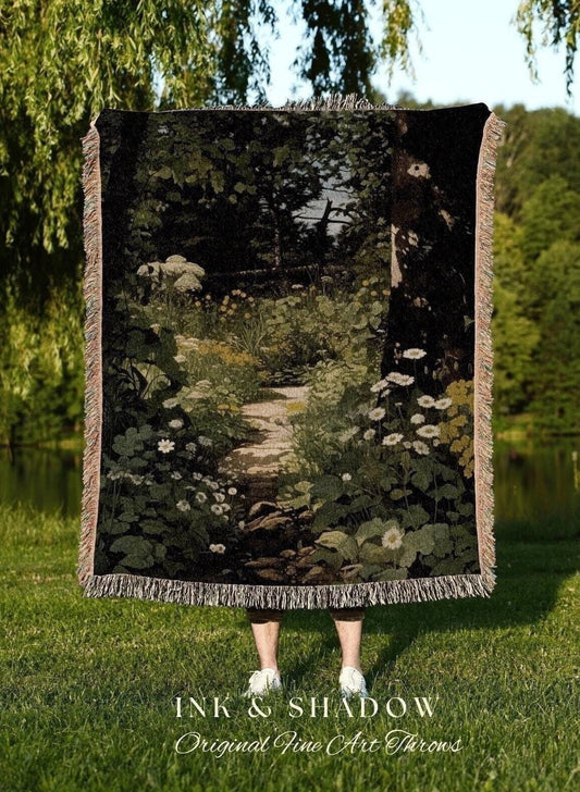 Dark Fairycore Woodland Tapestry | Renaissance Art Woven Blanket Victorian Gothic Aesthetic Tapestry Woven Botanical Fairy Decor Aesthetic