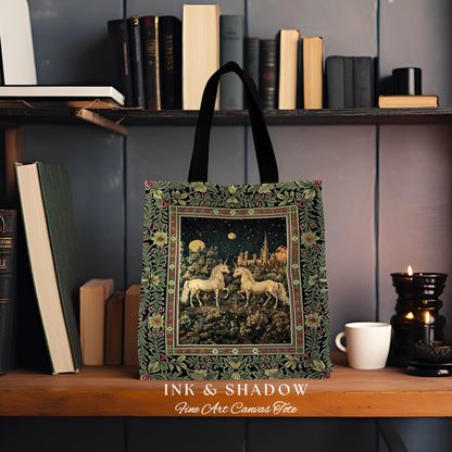 Dreamy Castle Landscape Unicorn Bag | Whimsical Elegance Magical Storybook Aesthetic Fairytale Landscape Tapestry Tote Enchanted Style |