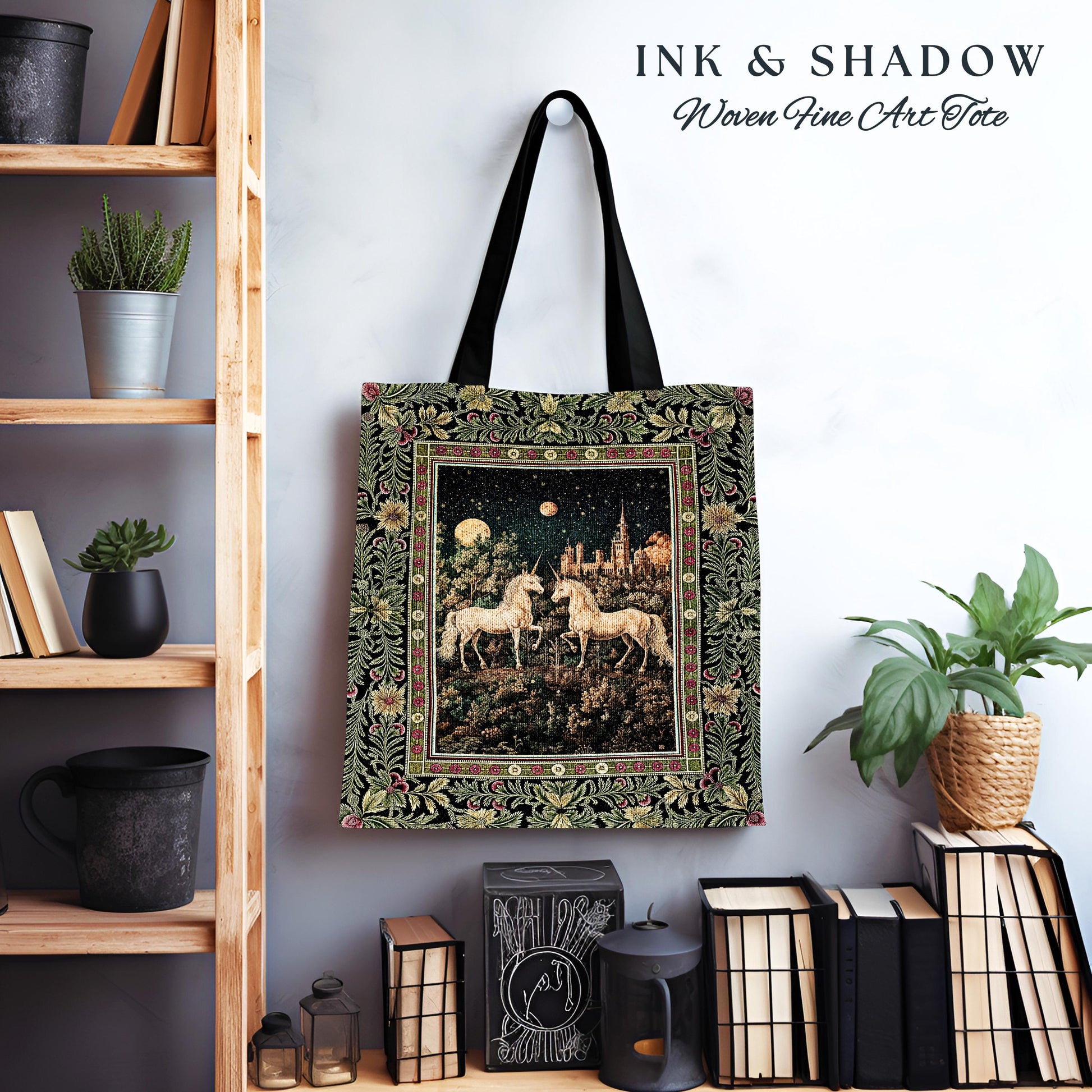 Dreamy Castle Landscape Unicorn Bag | Whimsical Elegance Magical Storybook Aesthetic Fairytale Landscape Tapestry Tote Enchanted Style |