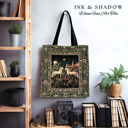 Dreamy Castle Landscape Unicorn Bag | Whimsical Elegance Magical Storybook Aesthetic Fairytale Landscape Tapestry Tote Enchanted Style |