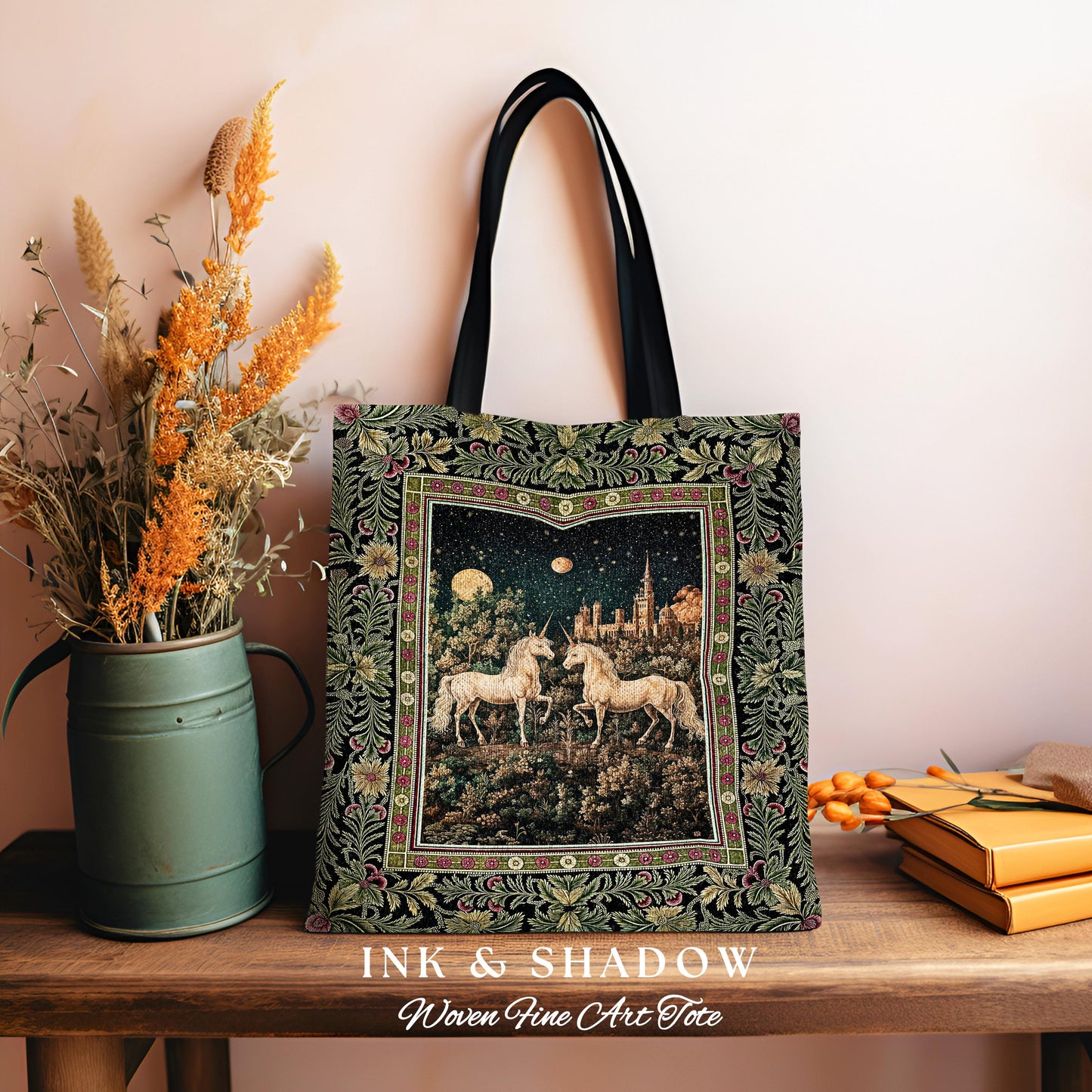 Dreamy Castle Landscape Unicorn Bag | Whimsical Elegance Magical Storybook Aesthetic Fairytale Landscape Tapestry Tote Enchanted Style |