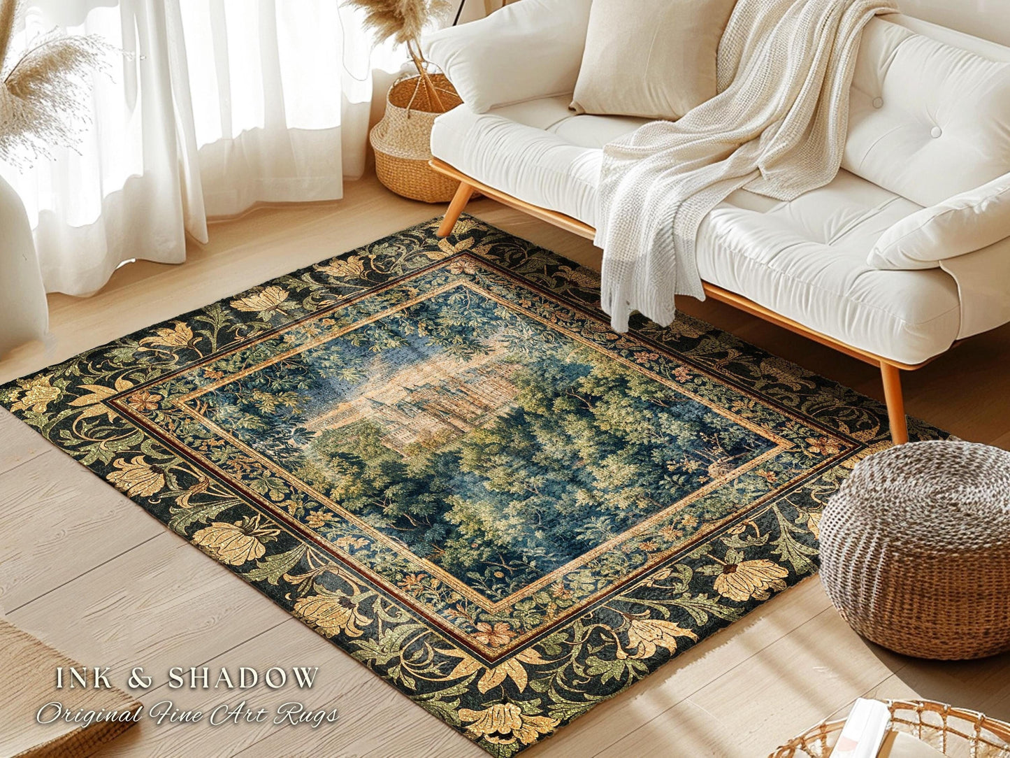 Ethereal Fairytale Fantasy Castle Rug | Dark Academia Woodland Fairy Folklore Princess Aesthetic Magical Landscape Forestcore Romantic |