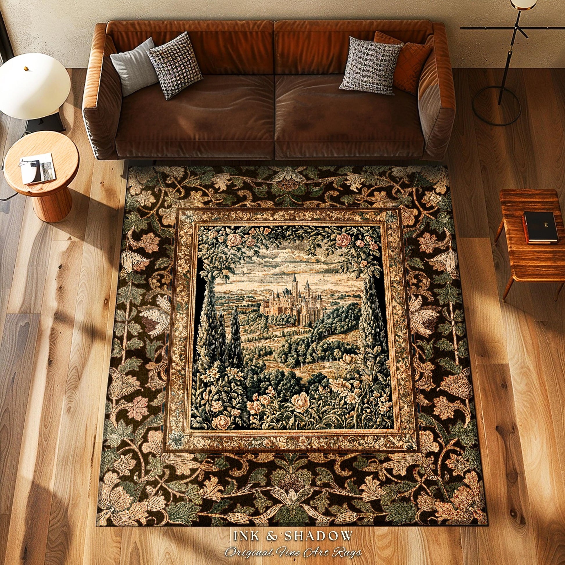 Romantic Victorian Botanical Accent Rug | Medieval Woodland Fairytale Castle Whimsigothic Folklore Romantic Princesscore Victorian Artwork |