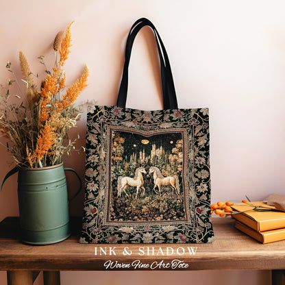 Royal Aesthetic Woven Unicorn Tote | Fairycore Tapestry Bag Rustic Fairytale Gothic Whimsical Florals Storybook Blanket Whimsical Ethereal |