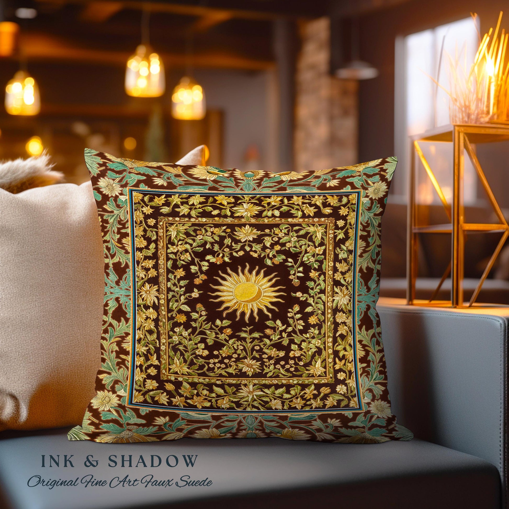 Boho Maximalist Sun Accent Pillow | Witchy Mystic Theme Cushion Whimsical Celestial Tarot Aesthetic Astrology Inspired Spiritual Witchy Bed