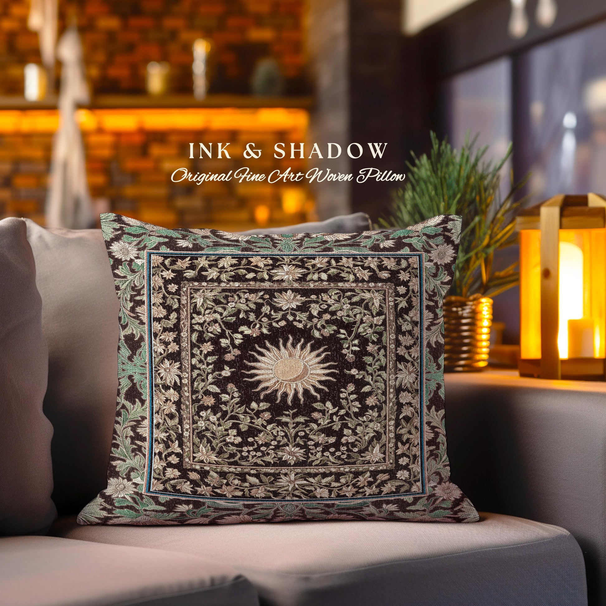 Boho Maximalist Sun Accent Pillow | Witchy Mystic Theme Cushion Whimsical Celestial Tarot Aesthetic Astrology Inspired Spiritual Witchy Bed