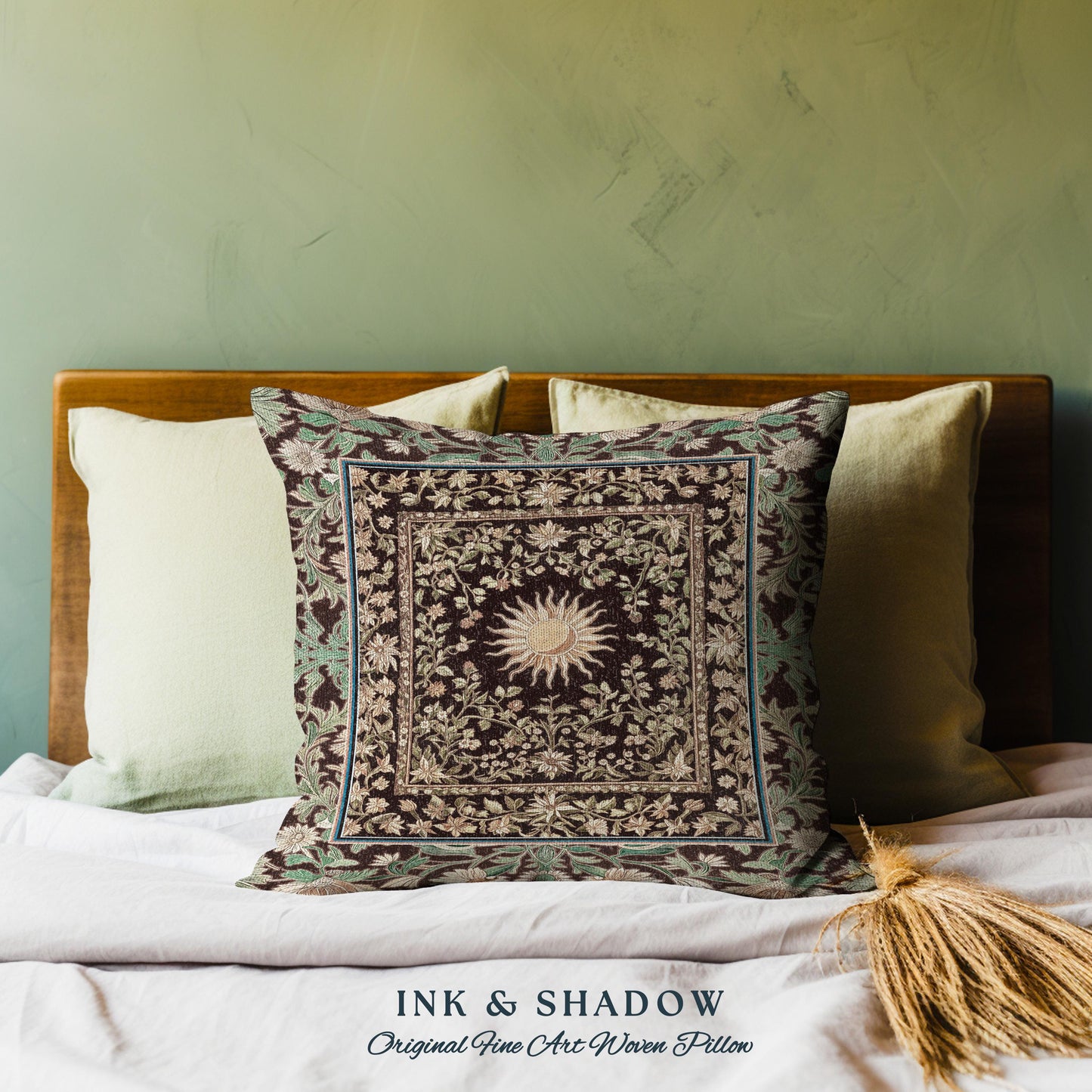 Boho Maximalist Sun Accent Pillow | Witchy Mystic Theme Cushion Whimsical Celestial Tarot Aesthetic Astrology Inspired Spiritual Witchy Bed