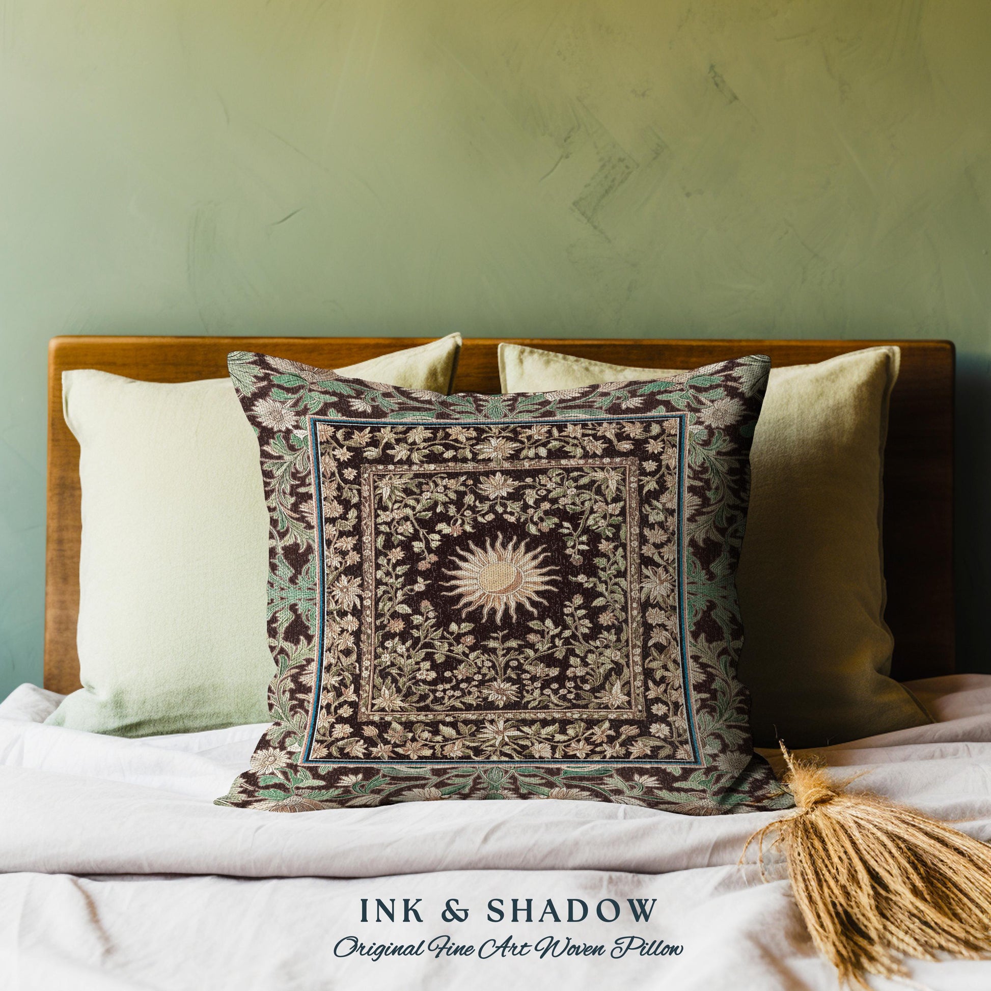 Boho Maximalist Sun Accent Pillow | Witchy Mystic Theme Cushion Whimsical Celestial Tarot Aesthetic Astrology Inspired Spiritual Witchy Bed