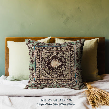 Boho Maximalist Sun Accent Pillow | Witchy Mystic Theme Cushion Whimsical Celestial Tarot Aesthetic Astrology Inspired Spiritual Witchy Bed