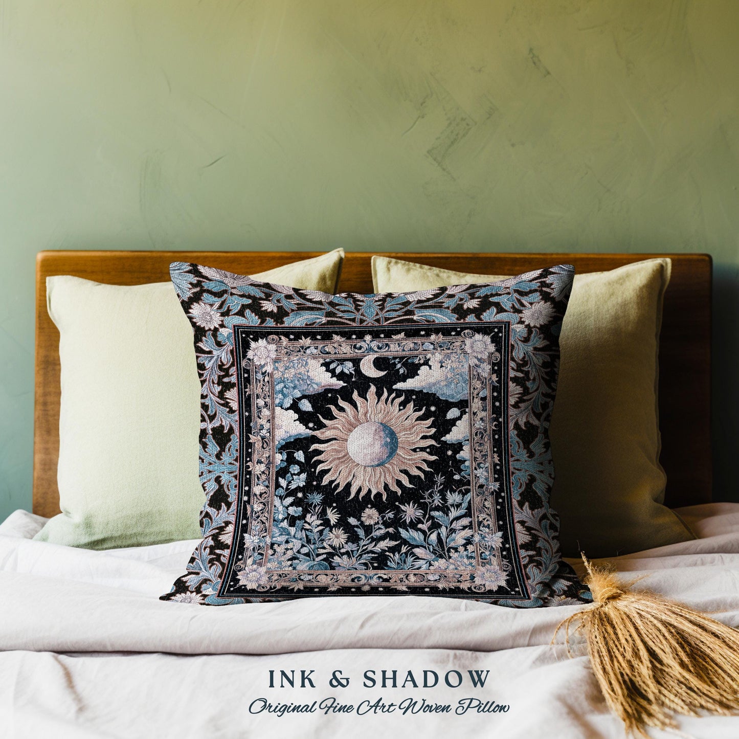 Enchanted Purples Boho Accent Pillow | Celestial Mystic Tarot Inspired Witchy Pastel Bohemian Maximalist Tapestry Cushion Astrology Decor |