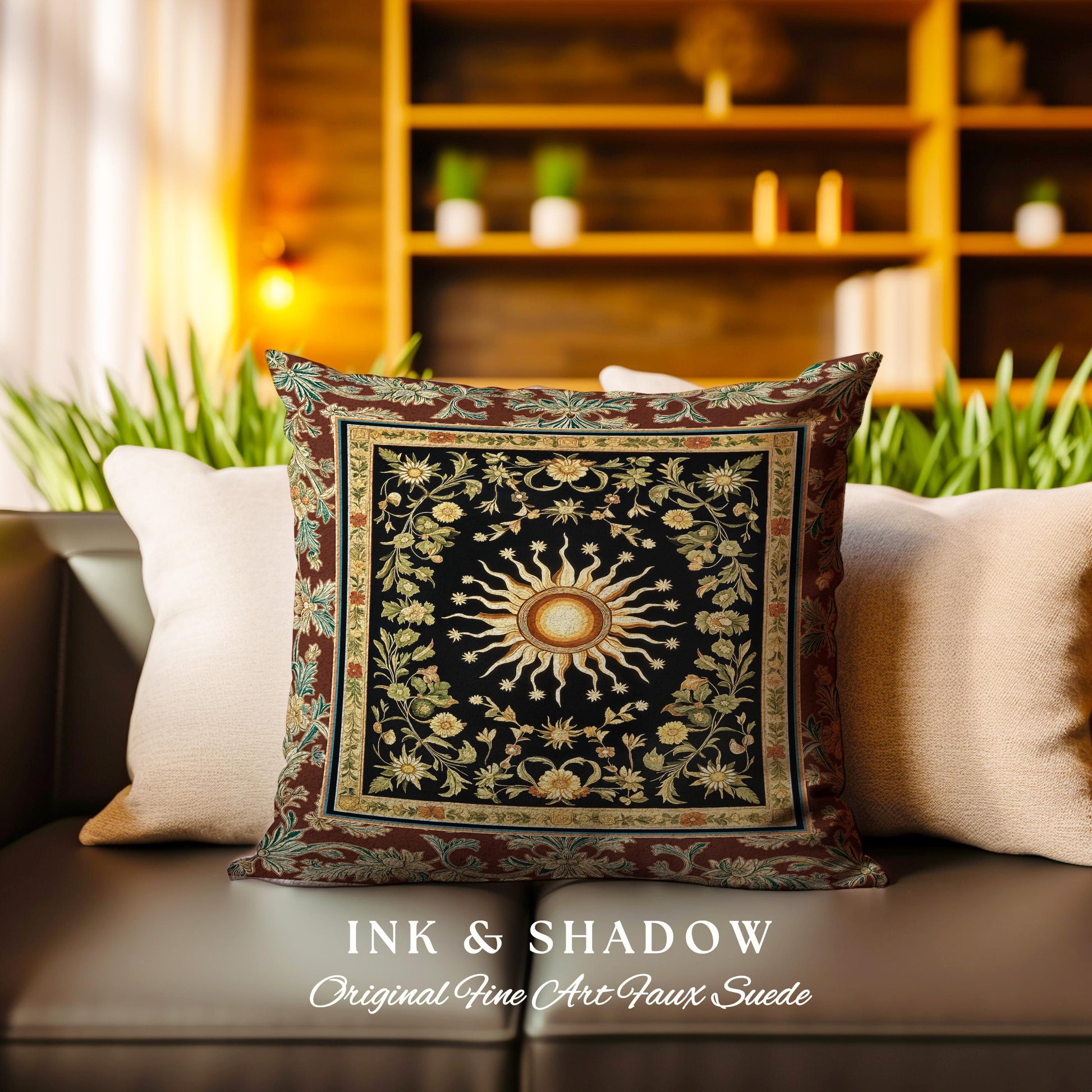 Ethereal Energy Celestial Bedroom Cushion | Mystic Boho Maximalist Astrology Inspired Witchy Sun & Moon Gothic Tarot Aesthetic Woven Pillow