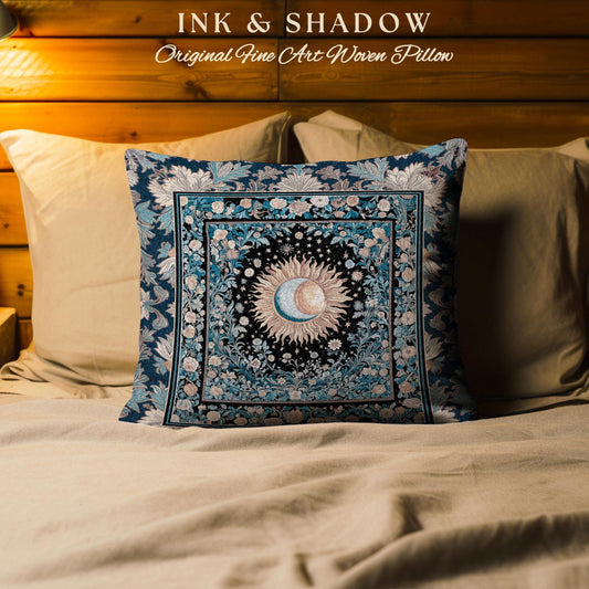 Lunar Energy Peaceful Bedroom Cushion | Gothic Bohemian Astrology Mystic Whimsical Sun & Moon Maximalist Witchy Tarot Woven Accent Pillow |