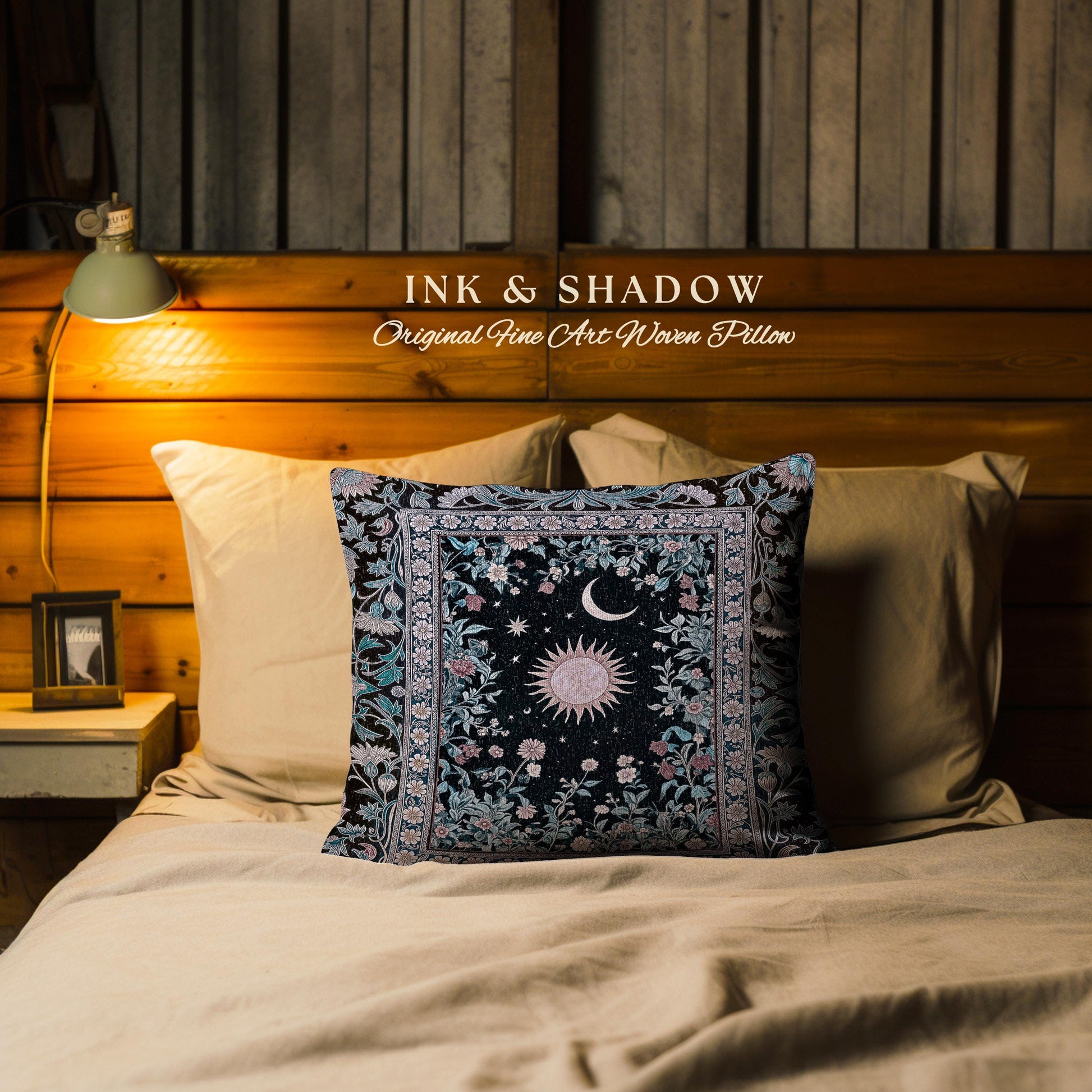 Midnight Lavender Celestial Pillow | Witchy Pastel Tarot-Inspired Bohemian Sun & Moon Maximalist Astrology Whimsical Purple Tapestry Cushion