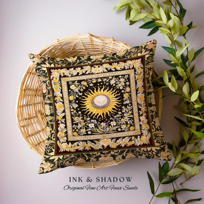 Divine Aesthetic Sun and Moon Pillow | Magical Astrology Celestial Whimsigothic Boho Bedroom Decor Mystic Magic Maximalist Witchy Cushion |