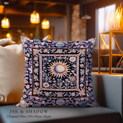 Pastel Whimsy Celestial Cushion | Mystic Bohemian Celestial Witchy Home Decor Maximalist Gothic Sun and Moon Tarot Inspired Accent Pillow |