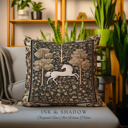 Magic Aesthetic Woven Tapestry Pillow Cottagecore Style | Dark Academia Folklore Decor Gothic Maximalist Gift for Fantasy Lover Home Cushion