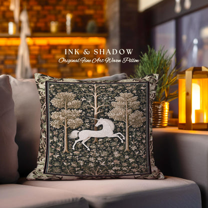 Magic Aesthetic Woven Tapestry Pillow Cottagecore Style | Dark Academia Folklore Decor Gothic Maximalist Gift for Fantasy Lover Home Cushion