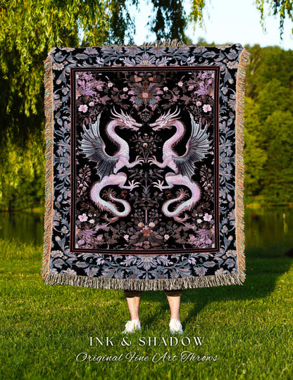 Pastel Gothic Fantasy Dragon Tapestry | Medieval Aesthetic Chinese Dragon Throw Blanket Lavender Purple Decor Whimsigothic Dark Academia