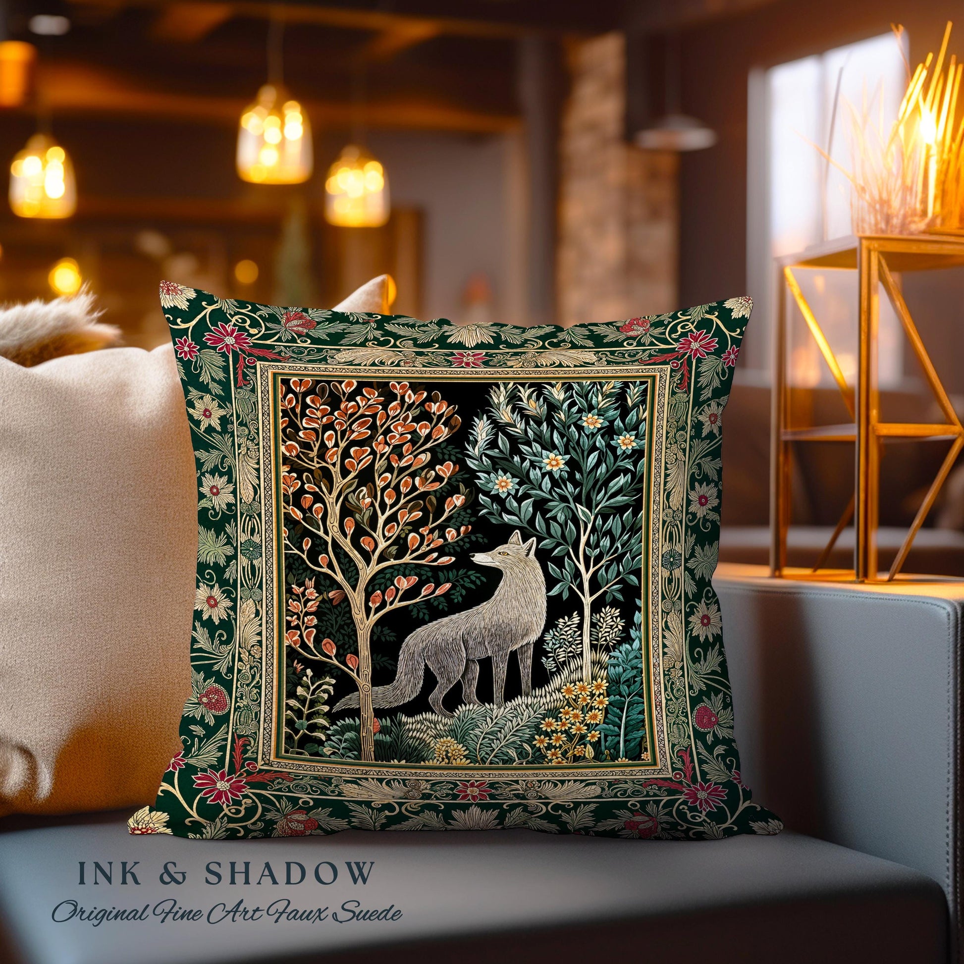 Danish Folk Art Forest Woodland Pillow | Cozy Interiors Bohemian Elegance Scandinavian Aesthetic Bohemian Woven Cushion Magical Fairytale |