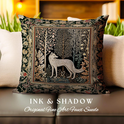 Cozy Hygge Woodland Wolf Woven Cushion | Elegant Cottagecore Forest Bohemian Pillow Homey Aesthetic Magical Nature Fairytale Inspired Bed |