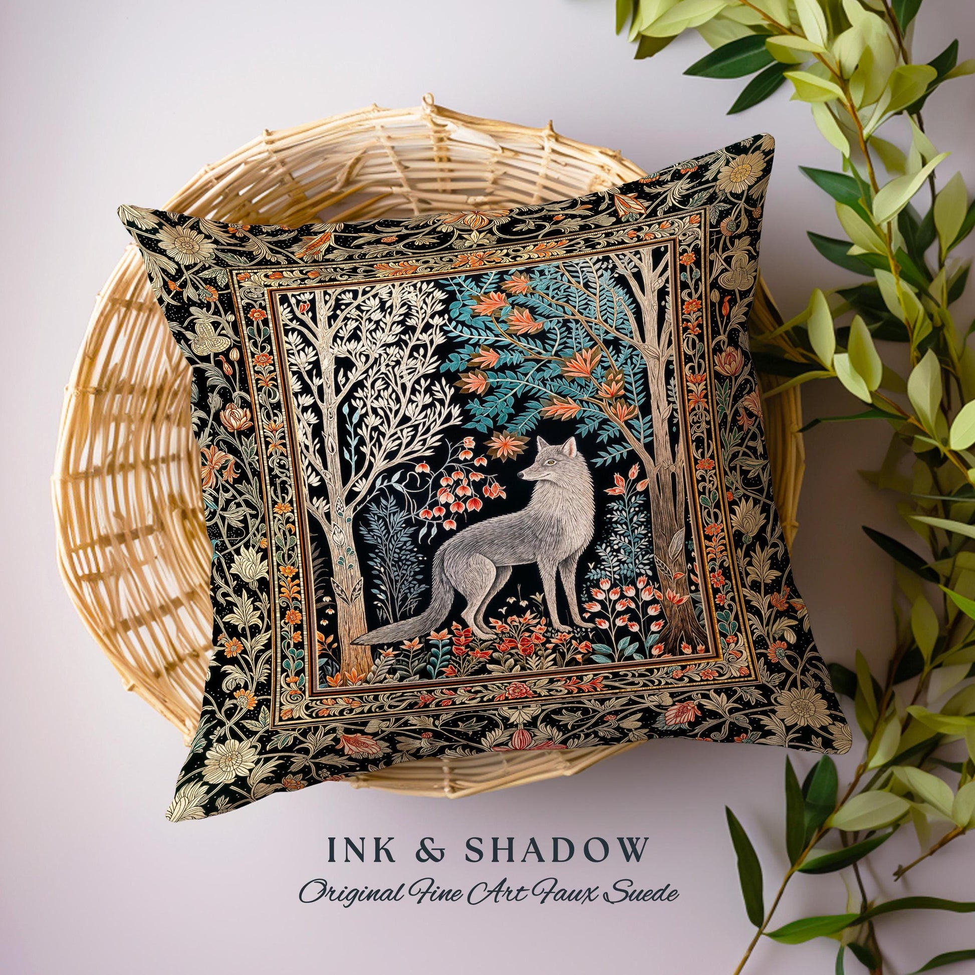 Rustic Scandinavian Home Accent Pillow | Boho Woodland Room Decor Whimsical Cottagecore Elegance Homey Aesthetic Magic Nature Woven Cushion