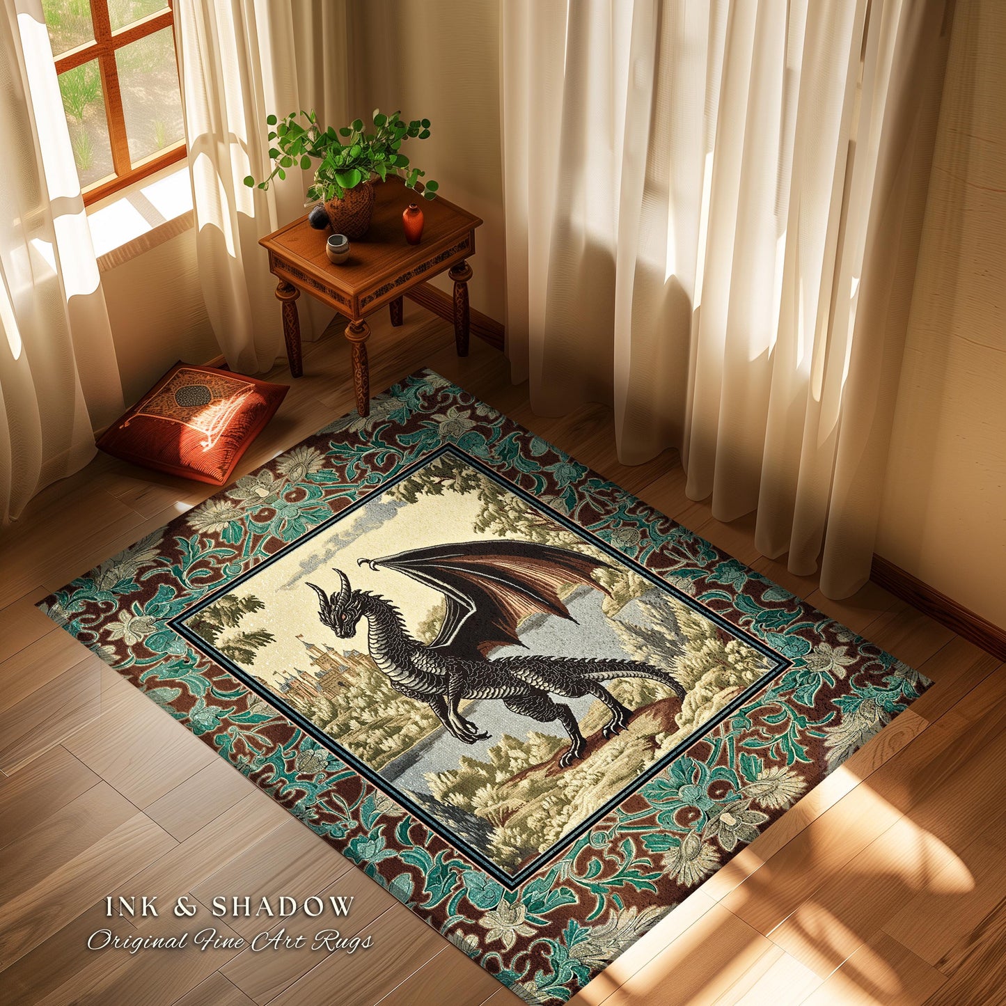 Dark Fairytale Aesthetic Area Rug | Fantasy Accent Woodland Medieval Bedroom Ethereal Victorian Gothic Dark Academia Decor Whimsigothic Art