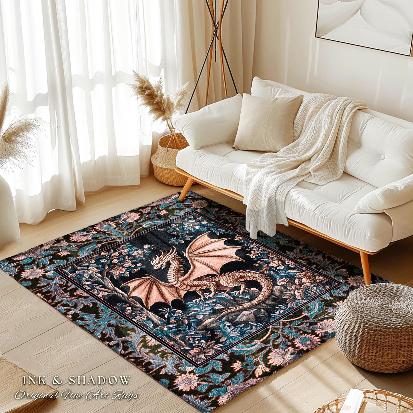 Mystic Mythology Rustic Area Rug | Dark Botanical Gothic Medieval Home Accent Rug Dark Academia Magical Fairytale Aesthetic Mystic Bedroom