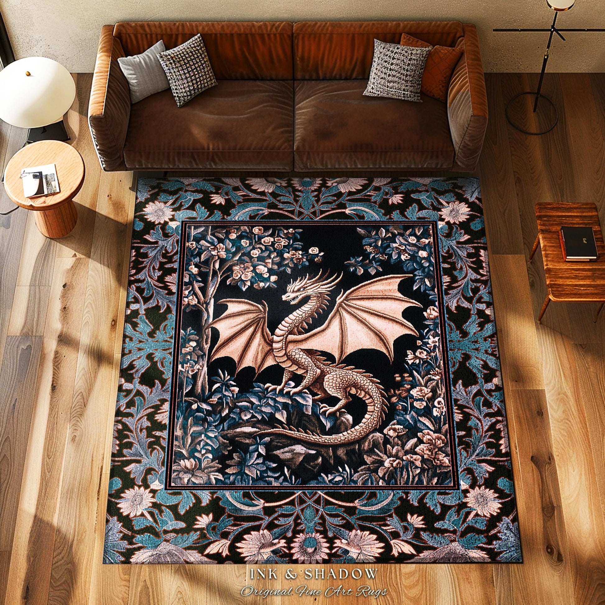 Mystic Mythology Rustic Area Rug | Dark Botanical Gothic Medieval Home Accent Rug Dark Academia Magical Fairytale Aesthetic Mystic Bedroom