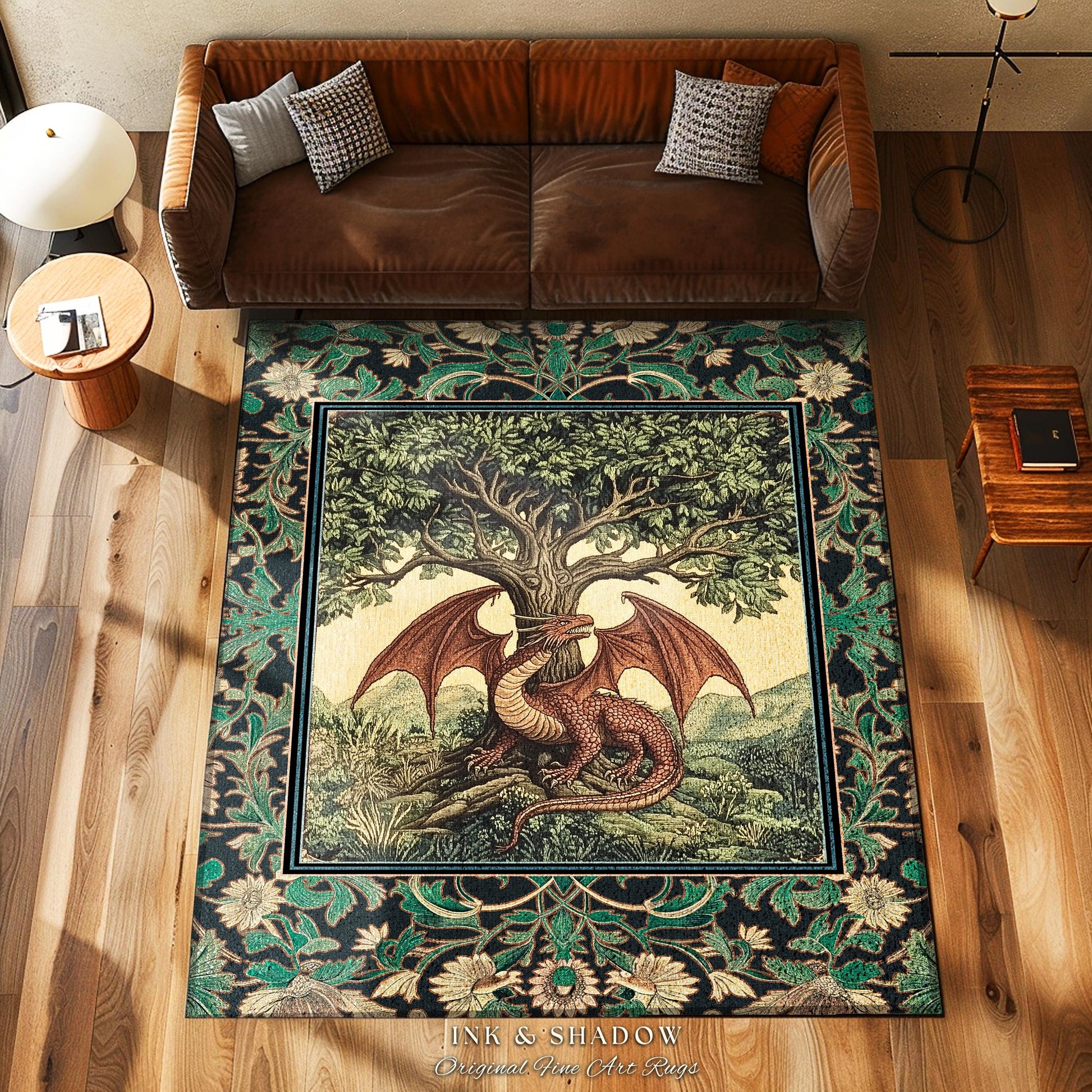 Folklore Aesthetic Dragon Accent Rug | Woodland Fairytale Bedroom Whimsigothic Dark Academia Decor Victorian Folklore Witchy Ethereal Gift |