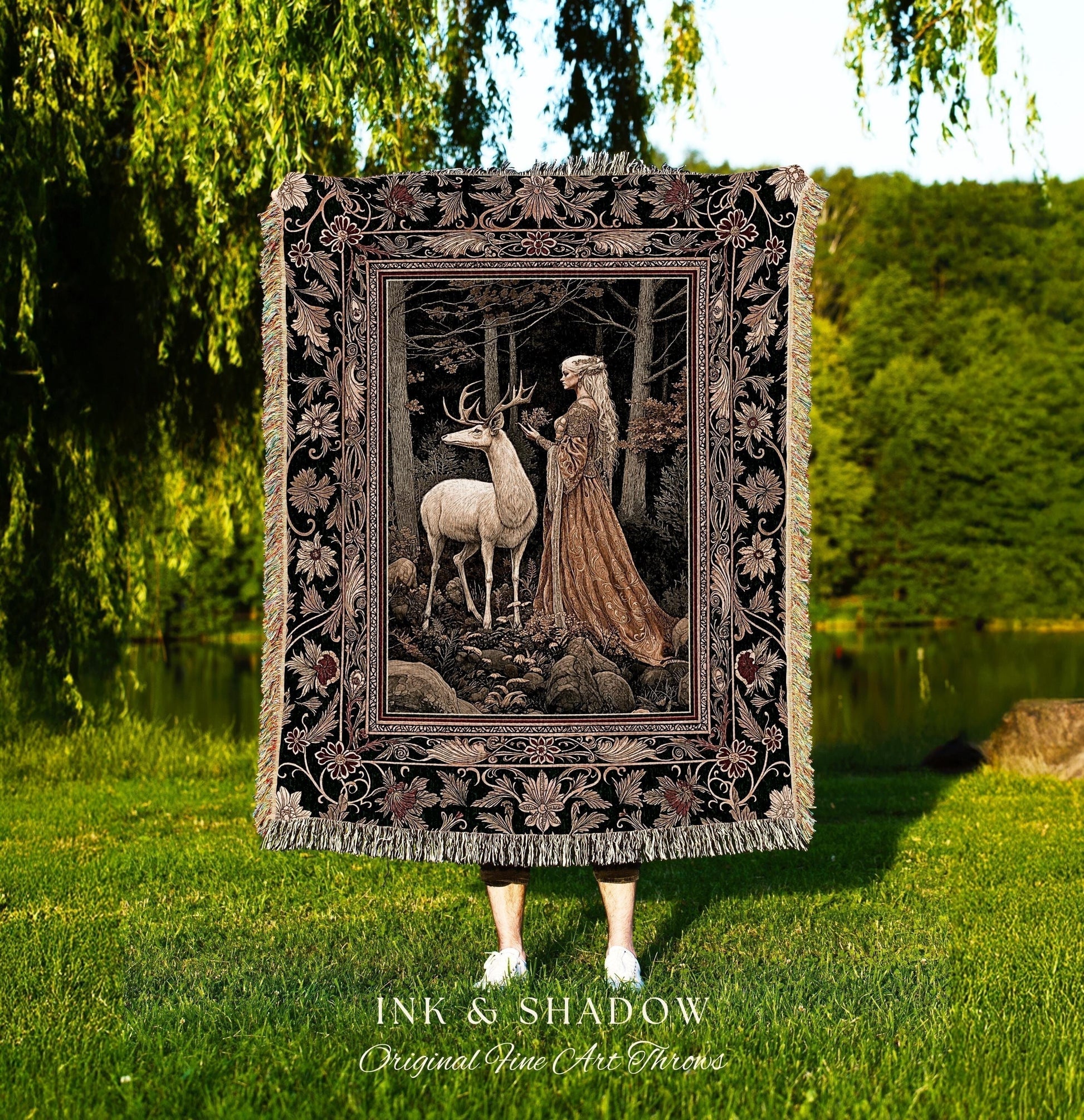 Elven Princess Mystic Woodland Blanket | Forest Nymph Renaissance Aesthetic Fairycore Woven Tapestry Magical Gothic Woods Ethereal Victorian