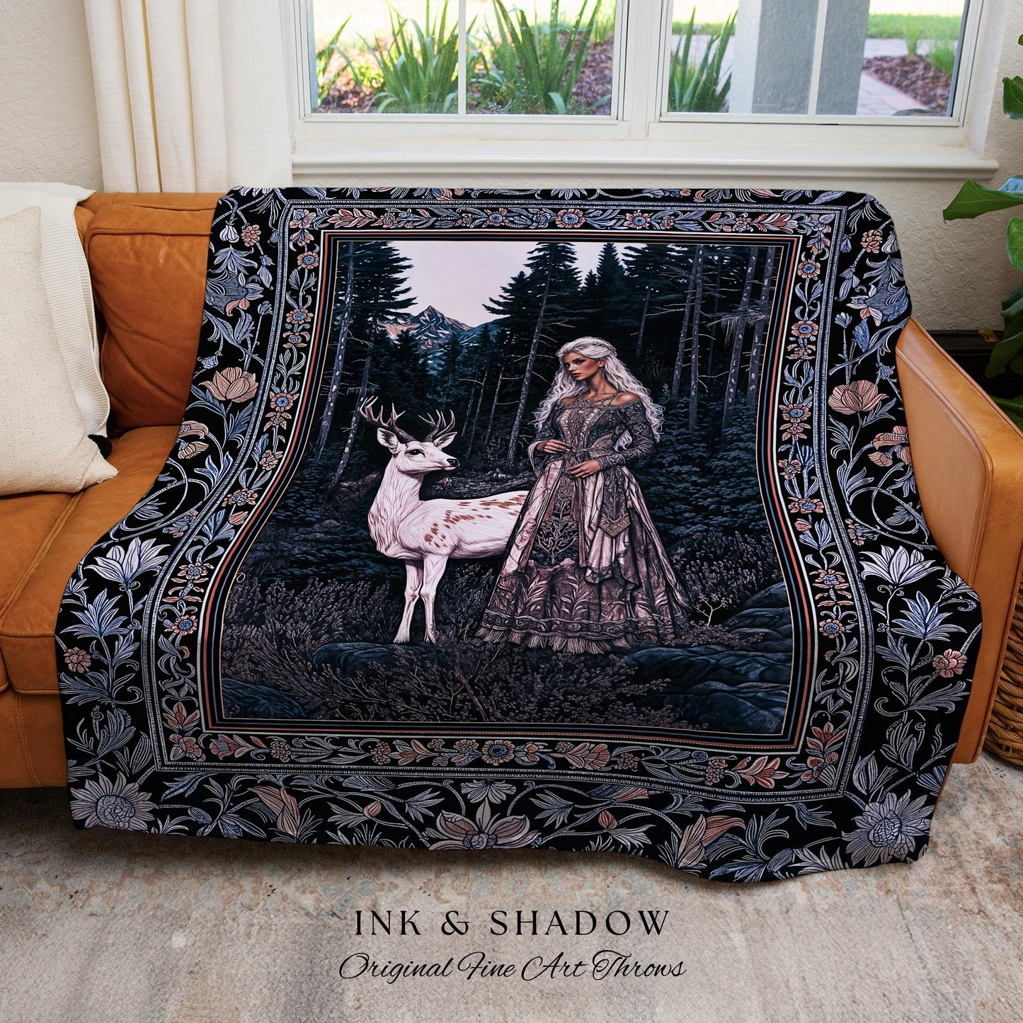 Gothic Forest Spirit Tapestry | Dark Academia Storybook Aesthetic Witchy Baroque Bedroom Decor Forest Nymph Whimsigothic Fantasy Inspired |