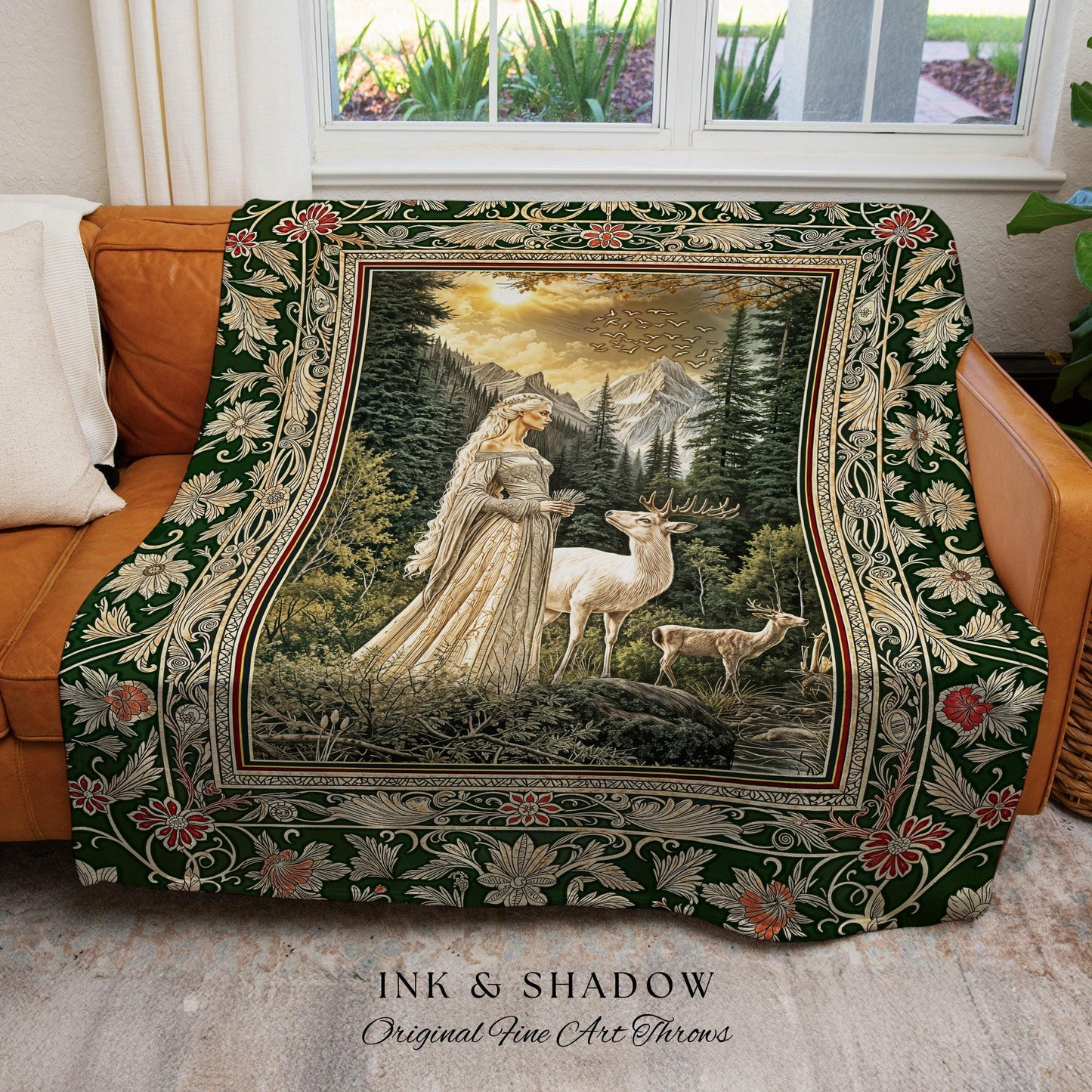 Enchanted Lands Medieval Tapestry | Gothic Landscape Fantasy Throw Blanket Woven Wall Art Dark Fairycore Romantic Victorian Gothic Fairytale