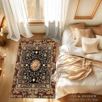 Regal Rococo Skies Celestial Area Rug | Enchanted Celestial Witchy Astrology Boho Maximalist Decor Sun and Moon Tarot Inspired Gothic Accent