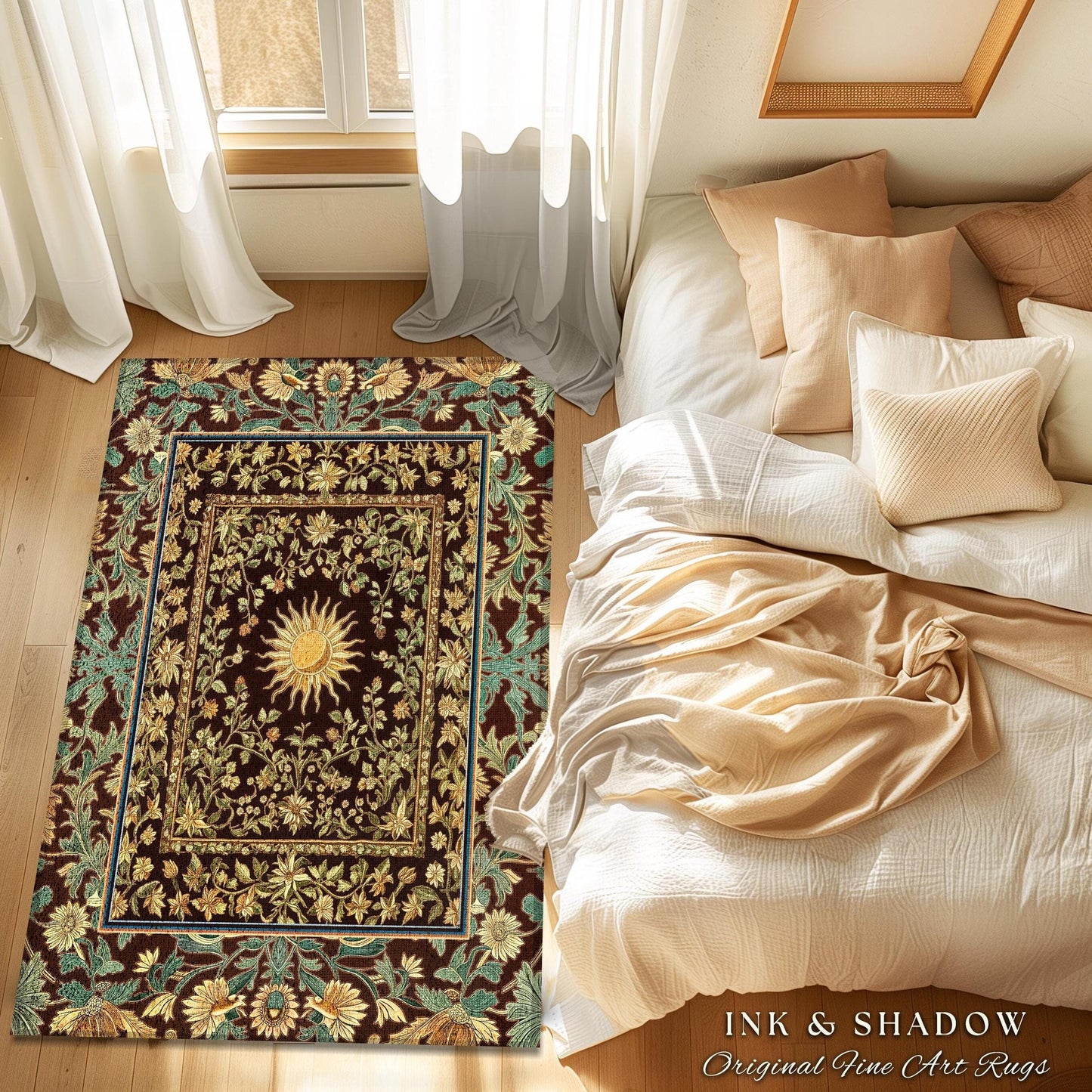 Boho Maximalist Sun Area Rug | Witchy Mystic Theme Rug Whimsical Celestial Tarot Aesthetic Astrology Inspired Spiritual Witchy Accent Rug