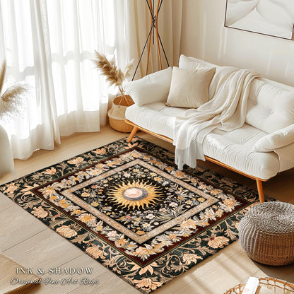 Divine Aesthetic Sun and Moon Rug | Magical Astrology Celestial Whimsigothic Boho Bedroom Decor Mystic Magic Maximalist Accent Rug Witchy |