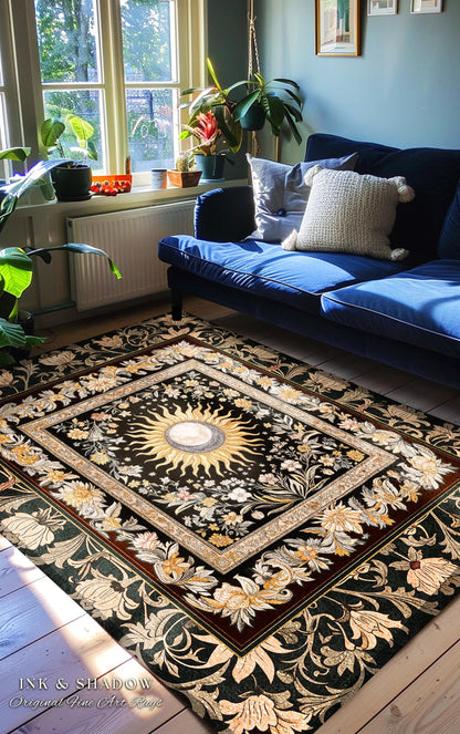 Divine Aesthetic Sun and Moon Rug | Magical Astrology Celestial Whimsigothic Boho Bedroom Decor Mystic Magic Maximalist Accent Rug Witchy |