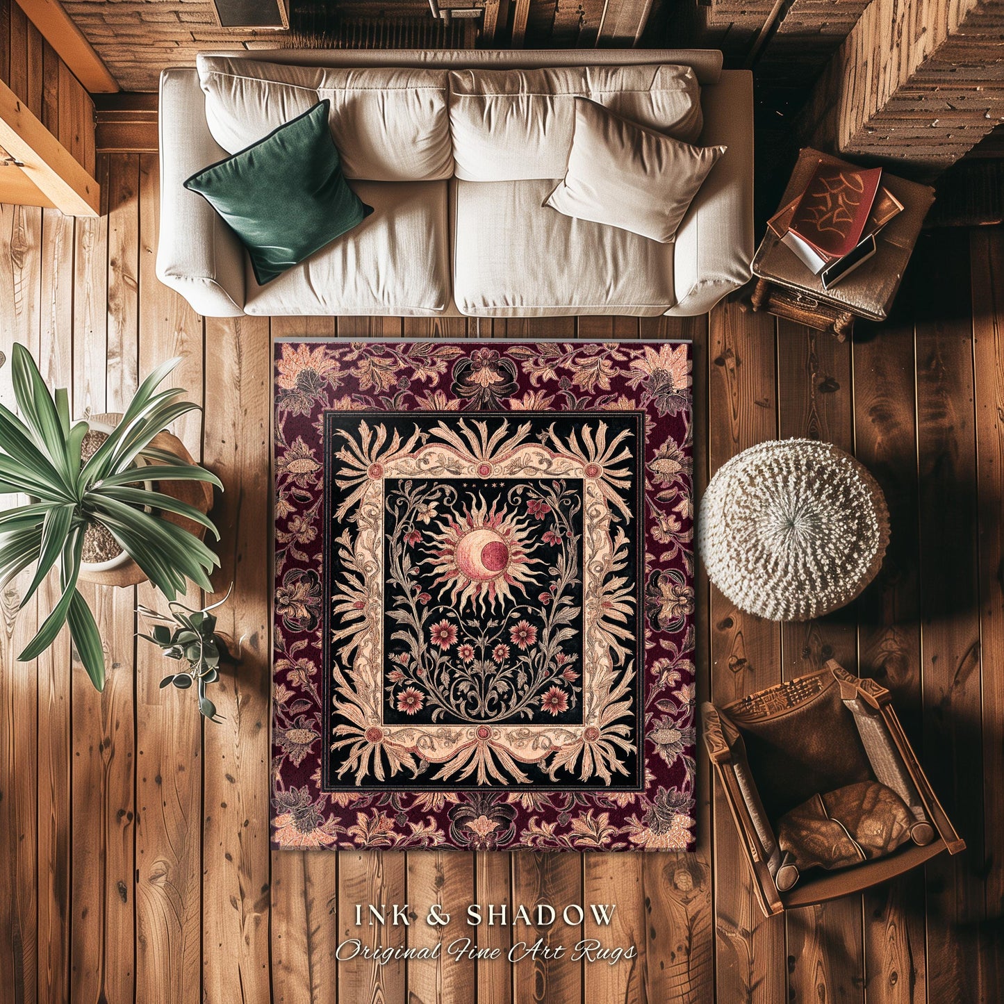 Celestial Victorian Gothic Accent Rug | Dreamy Aesthetic Witchy Bohemian Magic Cosmic Astrology-Themed Maximalist Bedroom Decor Cosmic Vibe