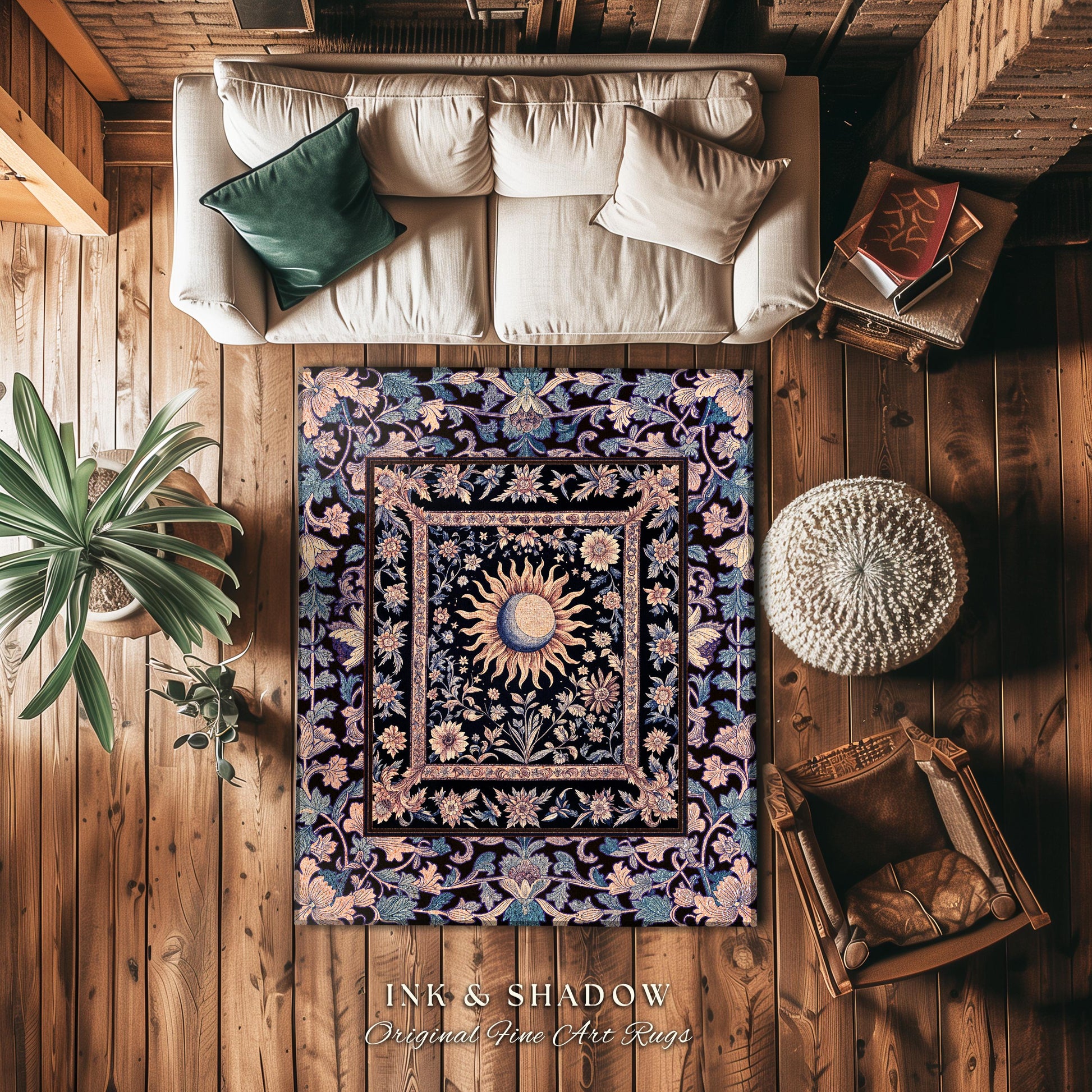 Pastel Whimsy Celestial Area Rug | Mystic Bohemian Celestial Witchy Home Decor Maximalist Gothic Sun and Moon Tarot Inspired Home Accent |