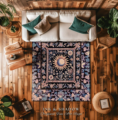 Pastel Whimsy Celestial Area Rug | Mystic Bohemian Celestial Witchy Home Decor Maximalist Gothic Sun and Moon Tarot Inspired Home Accent |