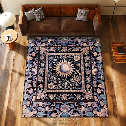 Pastel Whimsy Celestial Area Rug | Mystic Bohemian Celestial Witchy Home Decor Maximalist Gothic Sun and Moon Tarot Inspired Home Accent |